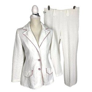 Vintage 70s Western Heritage White Textured Blazer Pant Suit Small